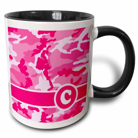 3drose, Cute Pink Camo Camouflage Letter C, 15oz Two-tone Black Mug
