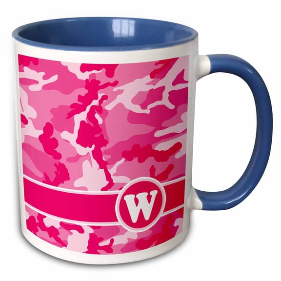 3drose, Cute Pink Camo Camouflage Letter W, 15oz Two-tone Blue Mug