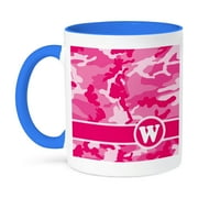 3dRose, Cute Pink Camo Camouflage Letter W, 15oz Two-Tone Blue Mug