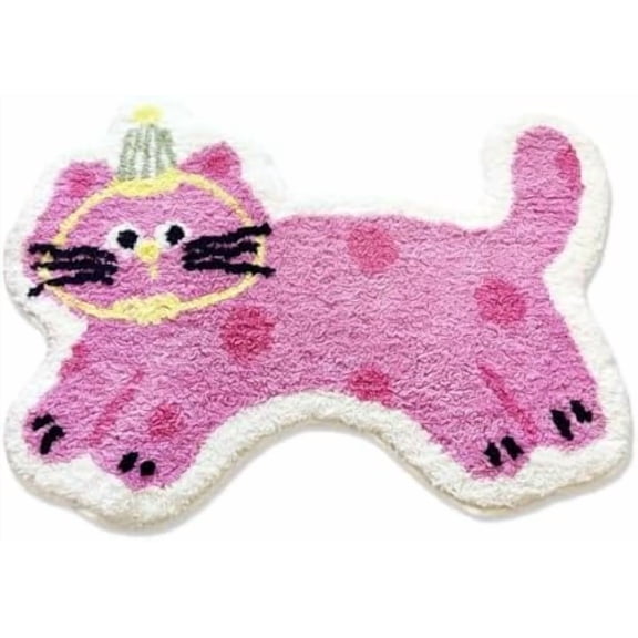 Cute Pink Cat Bathroom Rug, Soft Plush Girly Kawaii Animal Tufted Bath Room Mat, Non-Slip & Machine Washable, Absorbent & Quick Dry Floor Door Mat Home Decor for Shower, Tub and Sink, 19.7"x27.6"