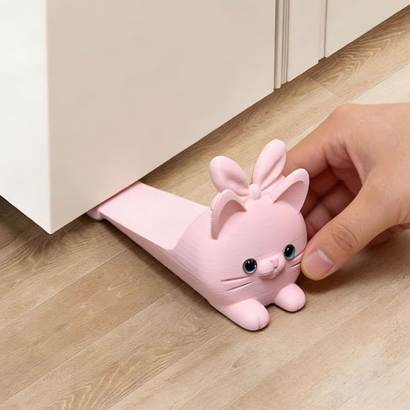 Cute Pink Cat Door Wedge Stopper - 3D Printed Rabbit Ear Design for Home & Office Decor