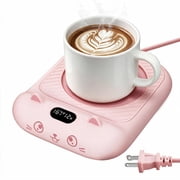 MYMULIKE Mug Warmer with Cute Pink Cat Design, 4 Temperature Settings with Timer for Desk Home Office Coffee