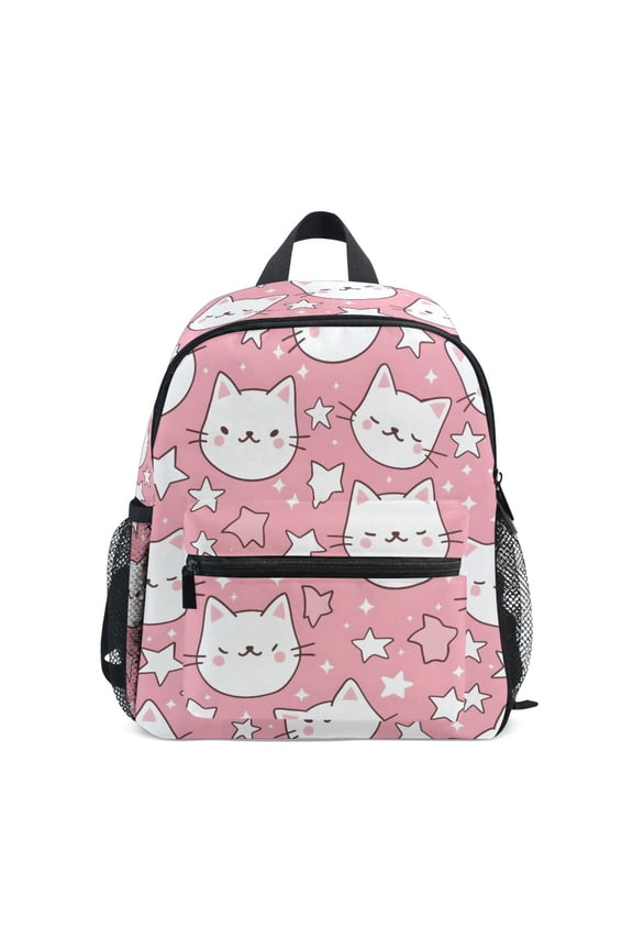 Cute Pink Cat Pattern Mini Backpack Cute Small Backpack with Chest Strap and Whistle Ages 3-8