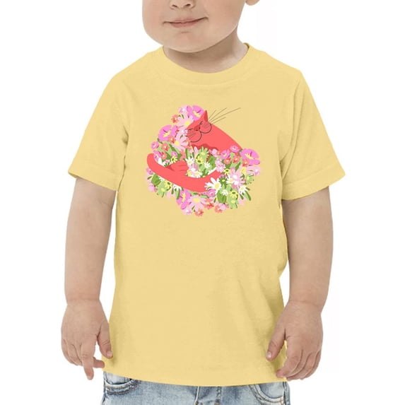 Cute Pink Cat W Flowers T-Shirt Toddler -Image by Shutterstock, 2 Toddler