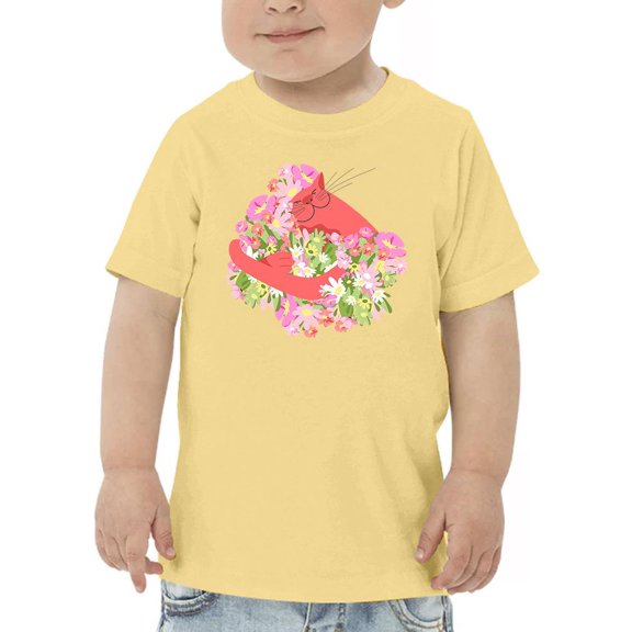 Cute Pink Cat W Flowers T-Shirt Toddler -Image by Shutterstock,  3 Toddler