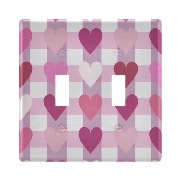 Cute Pink Checkerboard Hearts Valentine Light Switch Cover Electrical Outlet Cover Replaceable Wall Plates 2-Gang