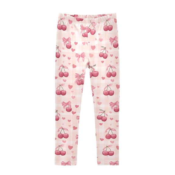 Cute Pink Cherries with Bows Printed Leggings Yoga Pants for in 4t to 10t