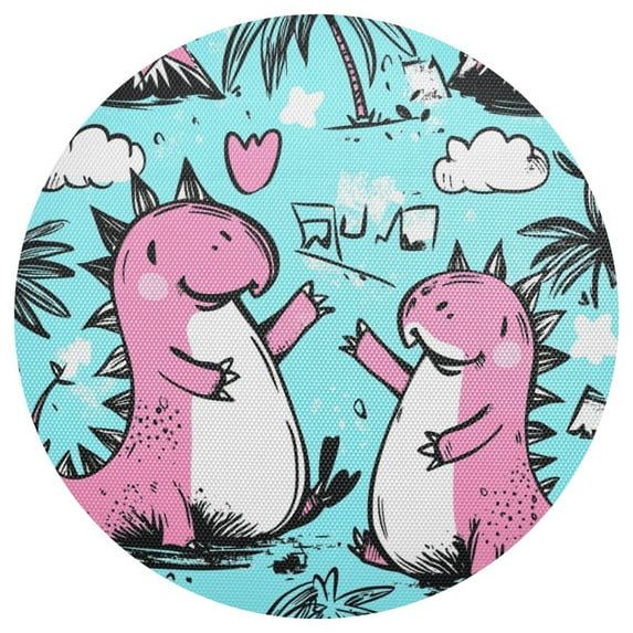 Cute Pink Dinosaur 15.4in Diameter PVC Plate Mat, Heat-Resistant and Cuttable, Kitchen Decor