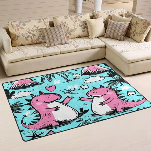Cute Pink Dinosaur Soft Polyester Area Rug 60''x39'', Non Slip, Memory Foam, Water Absorbent
