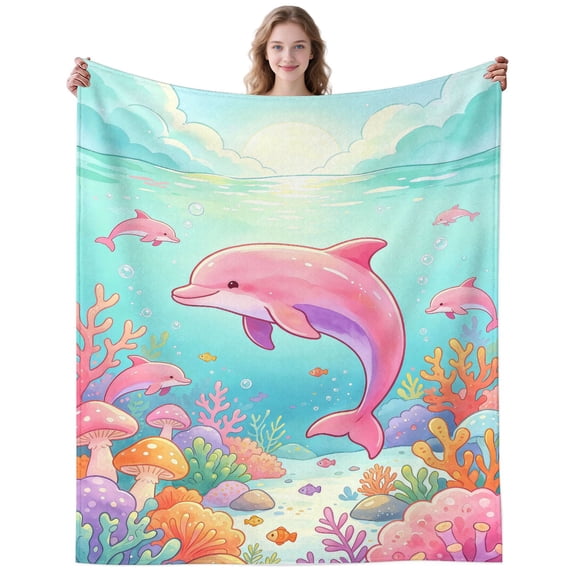 Cute Pink Dolphin Blanket Gifts for Women Men Adults Dolphins Lovers Plush Lightweight Sea Dolphins Throw Blankets for Travel Home Decor Birthday Gifts 50×40 Inch