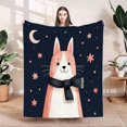 thumbnail image 1 of Cute Pink - Eared Cat Flannel Blanket - Soft Cozy Warm Design with Stars Hearts & Flowers for Sofa Travel Bed Chair, 1 of 7