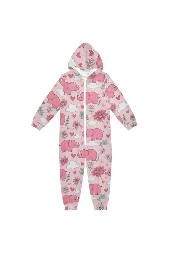 Cute Pink Elephants Pattern One Piece Pajamas Soft Jumpsuit Cozy Sleep and Play Romper Zipper and Pockets 4T