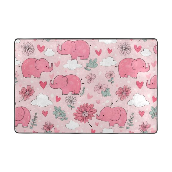 Cute Pink Elephants Pattern Rug 36x24in Memory Foam Absorbent Non Slip Plush for Bathroom Kitchen Entryway