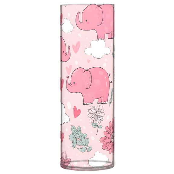 Cute Pink Elephants Pattern Vase Flower Vase Clear Unbreakable Plastic Tall Decorative 11.8in