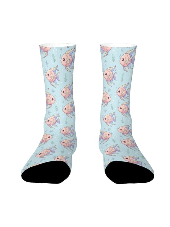 Cute Pink Fish Funny Novelty Crew Socks for Women Men Sports