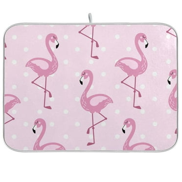 Cute Pink Flamingo Dish Drying Mat Microfiber Kitchen Mats Large Counter Absorbent Dish Pad Drainer Rack 18"x24"