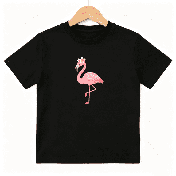 Cute Pink Flamingo Flower Girls Graphic Tee, Sweet Summer Beach 100% Cotton Kids Short Sleeve T-Shirt 4-13Y