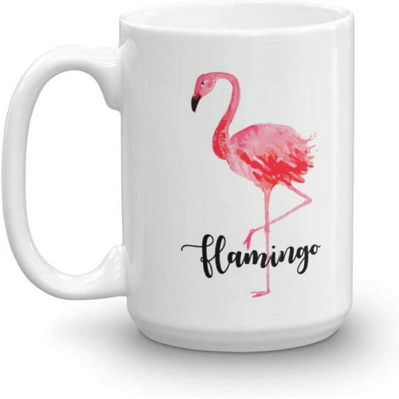Cute Pink Flamingo Print Ceramic Coffee & Tea Mug, Birthday Party Supplies, Favors, Accessories And Giftables For Men & Women Bird Lovers (15oz)