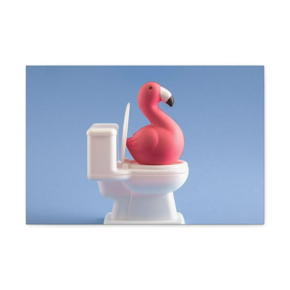 Cute Pink Flamingo Sitting On Toilet Funny Canvas Wall Art for Home Decor Ready-to-Hand