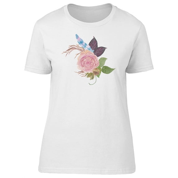 Cute Pink Flower & Boho Feather T-Shirt Women -Image by Shutterstock, Female Large