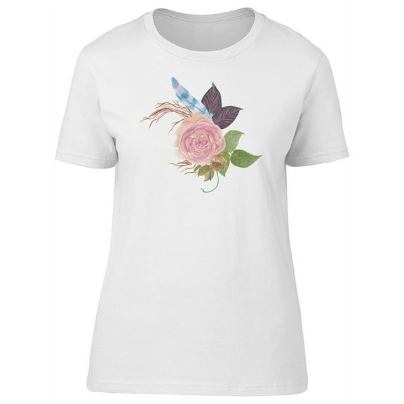 Cute Pink Flower & Boho Feather T-Shirt Women -Image by Shutterstock, Female XX-Large