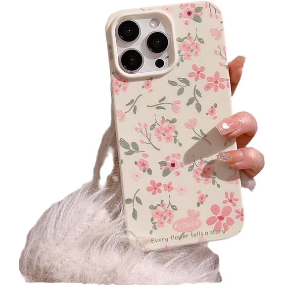 Cute Pink Flower Floral Phone Case for iPhone (White,iPhone 13 Pro)