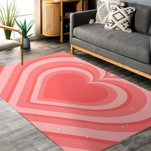 Cute Pink Heart Area Rug, Kawaii Girls Soft Rugs for Bedroom, Easy Clean Home Decor Low Pile Carpet for Living Room,Kids Room,Bedroom,Office 5x8ft