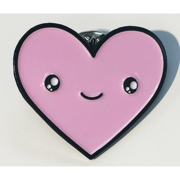 Cute Pink Heart Kawaii Face Enamel Lapel Pin