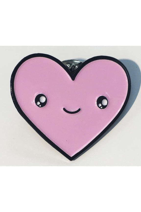 Cute Pink Heart Kawaii Face Enamel Lapel Pin