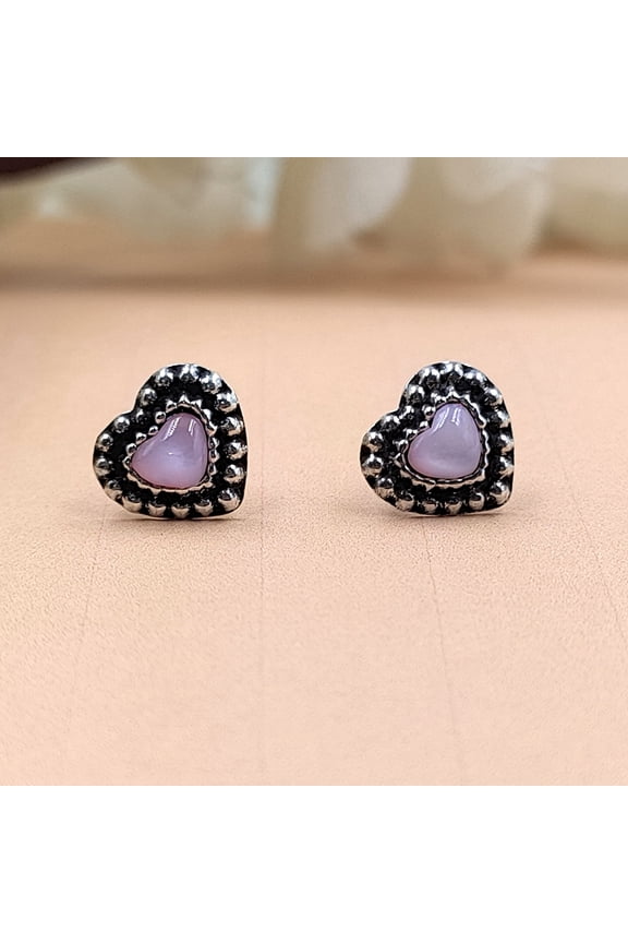 Cute Pink Heart Stud Earring Oxidised Heart Unisex Heart Shape Stud Little Ear Stud Minimalist Handmade Stud Pushback Solid Silver 925