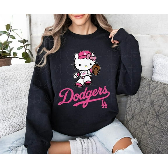 Cute Pink Hello Kitty Baseball Sweatshirt, Dodgers Baseball MLB Shirt,Black color,size 2XL