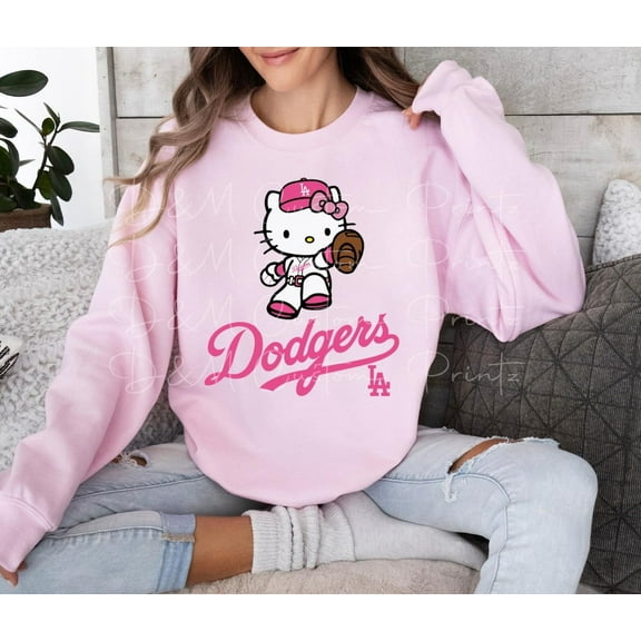 Cute Pink Hello Kitty Baseball Sweatshirt, Dodgers Baseball MLB Shirt,Light Pink color,size M