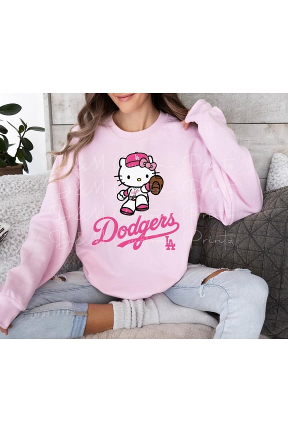 Cute Pink Hello Kitty Baseball Sweatshirt, Dodgers Baseball MLB Shirt