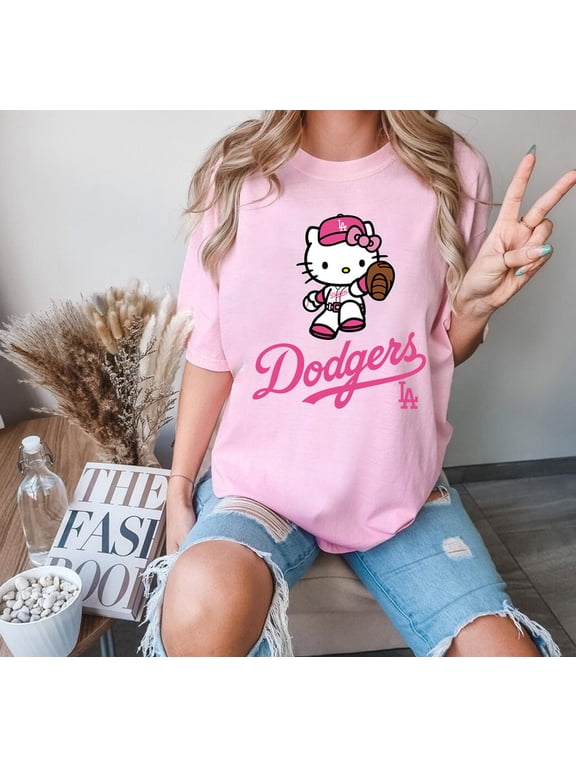 Cute Pink Hello Kitty Baseball T-shirt, Dodgers Baseball MLB Youth Toddler Kids Men Women Shirt,Light Pink Color,Size 2XL