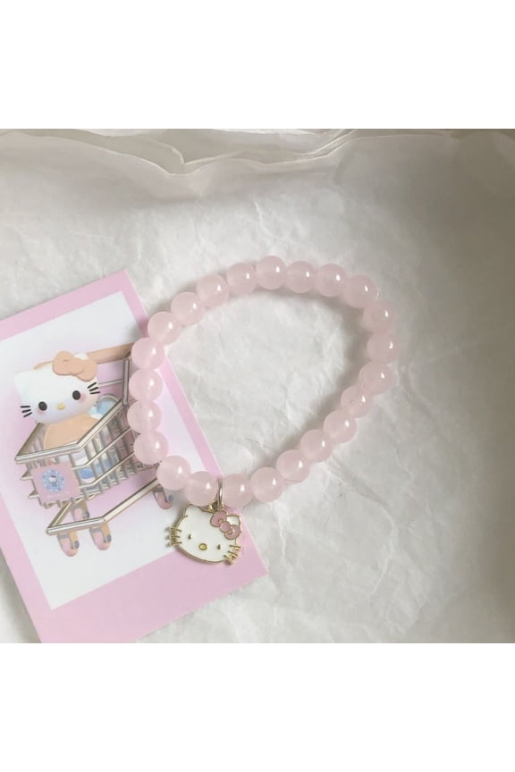 Cute Pink Hello Kitty Bracelet Sanrio Cartoon Hello Kitty Design Sense Jewelry Anime Accessories Friend Birthday Gift
