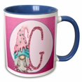thumbnail image 1 of 3drose, Cute Pink Ice Cream Gnome Pink Image of Glitter Monogram G, 11oz Two-tone Blue Mug, 1 of 6