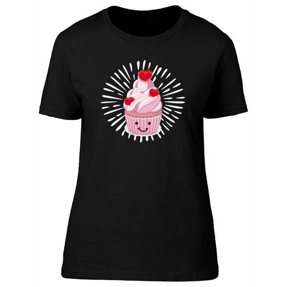 Cute Pink Kawaii Cupcake Hearts T-Shirt Women -Image by Shutterstock, Female x-Large