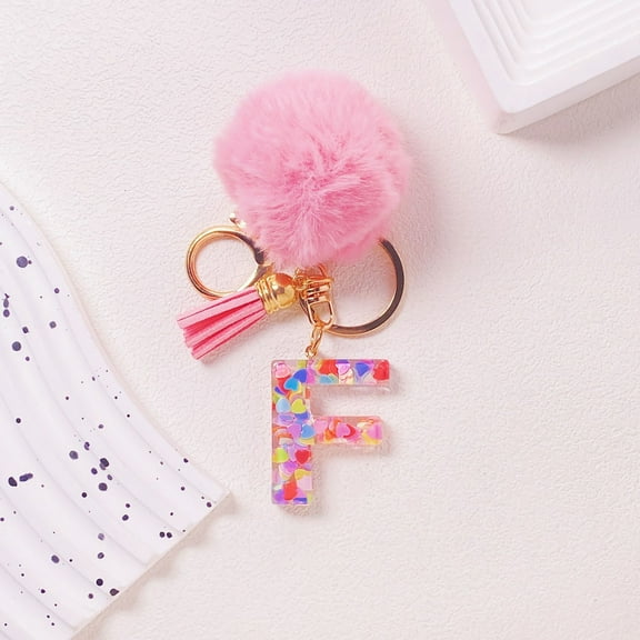 Cute Pink Key Chains for Women Girls, Initial Letter Keychains with Tassel, Charms for Key Purse Handbags Backpacks