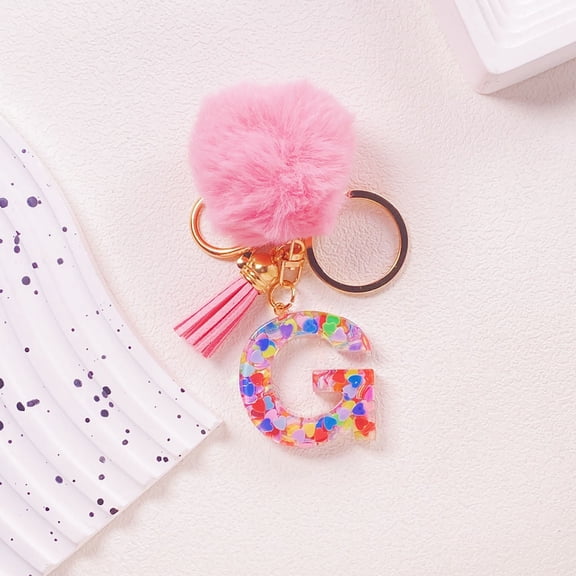 Cute Pink Key Chains for Women Girls, Initial Letter Keychains with Tassel, Charms for Key Purse Handbags Backpacks