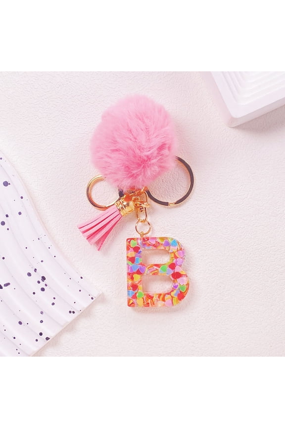 Cute Pink Key Chains for Women Girls, Initial Letter Keychains with Tassel, Charms for Key Purse Handbags Backpacks