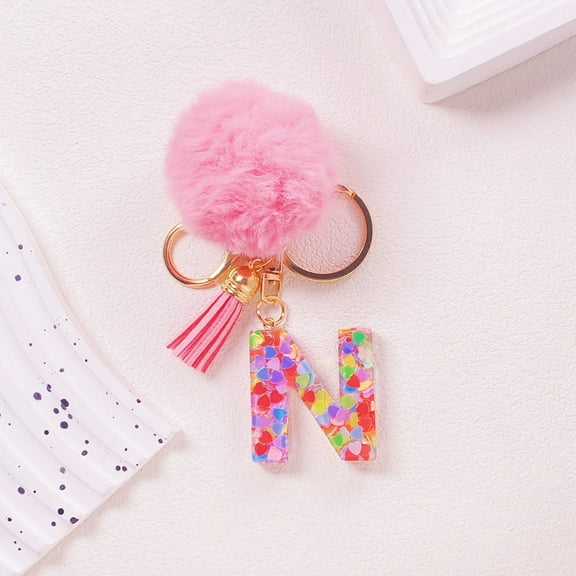 Cute Pink Key Chains for Women Girls, Initial Letter Keychains with Tassel, Charms for Key Purse Handbags Backpacks