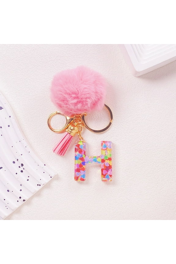 Cute Pink Key Chains for Women Girls, Initial Letter Keychains with Tassel, Charms for Key Purse Handbags Backpacks