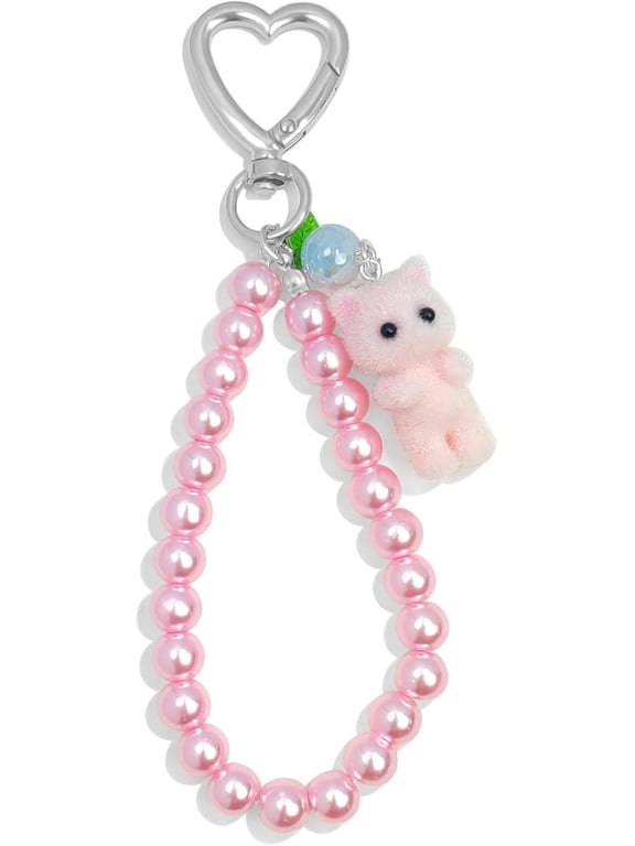 Cute Pink Keychain,Fuzzy Cat Keychain Aesthetic Y2K Keychain Stylish Keychains Accessories
