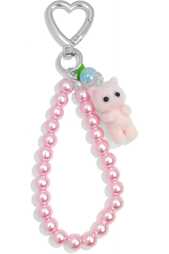 Cute Pink Keychain,Fuzzy Cat Keychain Aesthetic Y2K Keychain Stylish Keychains Accessories