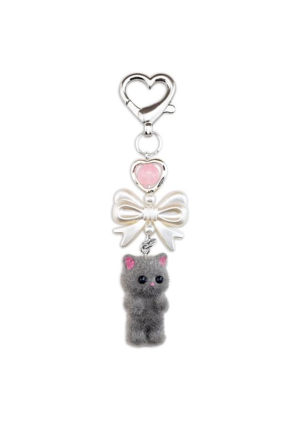 Cute Pink Bow Keychain Bag Charms Fuzzy Cat Keychain Aesthetic Y2k Keychain Stylish Purse Keychain Charm Key Chains Women Cute Bag Accessories