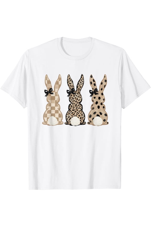 Cute Pink Leopard Eggs Happy Easter Bunny Rabbit Womens T-Shirt