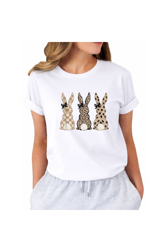 Cute Pink Leopard Eggs Happy Easter Bunny Rabbit Womens T-Shirt