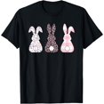 thumbnail image 1 of Cute Pink Leopard Plaid Flower Happy Easter Bunny Rabbit T-Shirt, 1 of 4