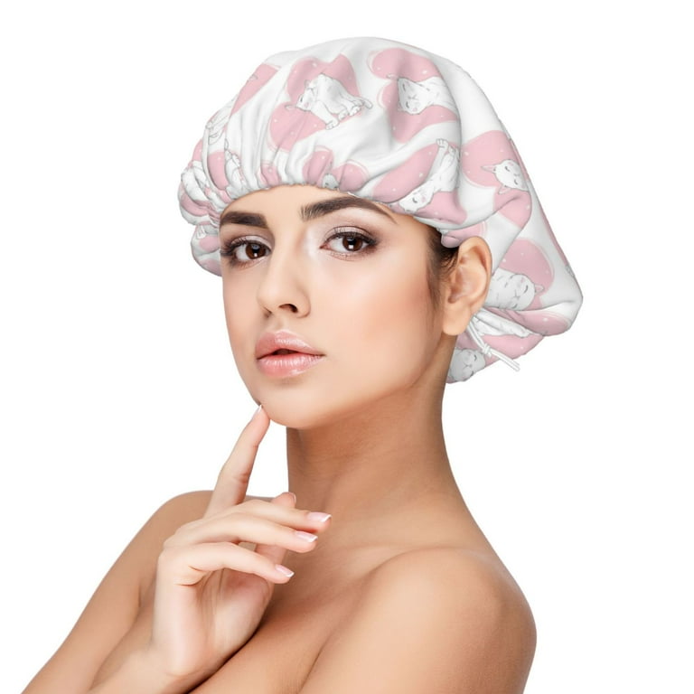 Cute Pink Loving Cartoon Cat Silk Bonnet for Sleeping Women/Men