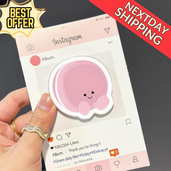 Cute Pink Macaron Magnetic Phone Grip, Kawaii Macaron Magsafe Phone Stand, Fun Phone Accessory, Adorable Phone Holder for Sweet Treat Lovers